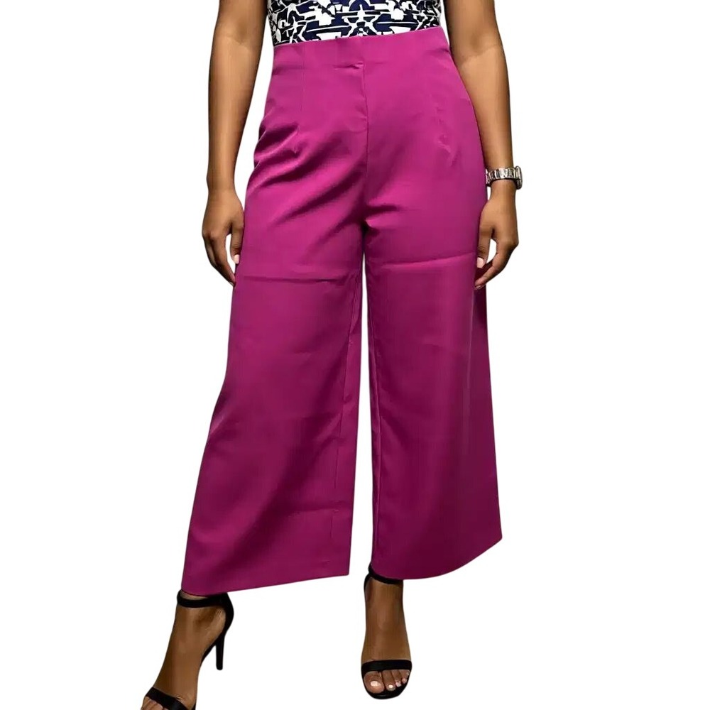 Nicole Miller New York Women Magenta High Waist Wide Leg Cropped Pants SM NWOT